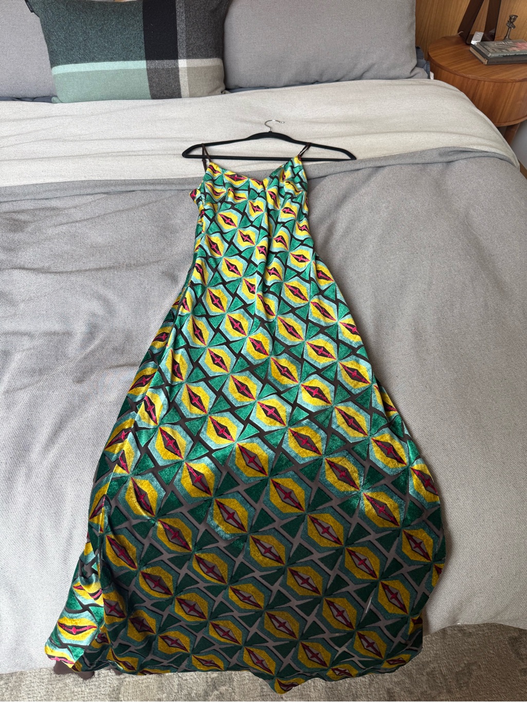 Spaghetti-Strap Maxi Dress In Teal & Yellow Geometric Print